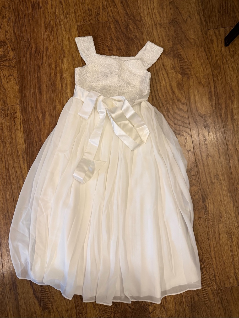 Amazon Ivory Floral Lace Bodice Tulle Dress with Satin Bow